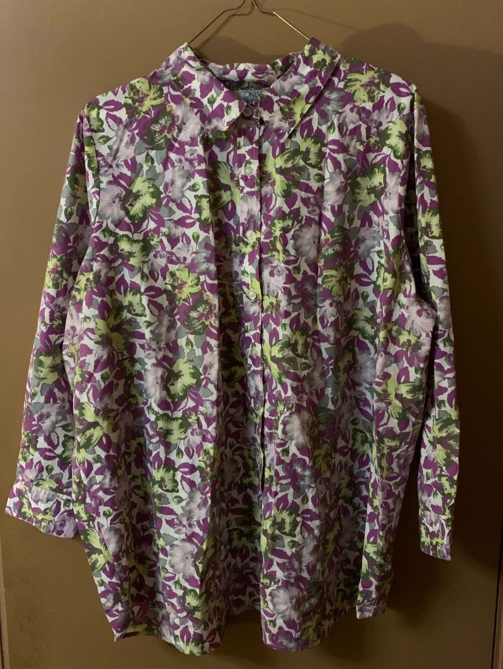 Women's Only Necessities Floral Button-Down Blouse - Purple, White & Green